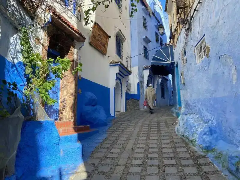 Chefchaouen solo travel: blue-painted steps in the medina