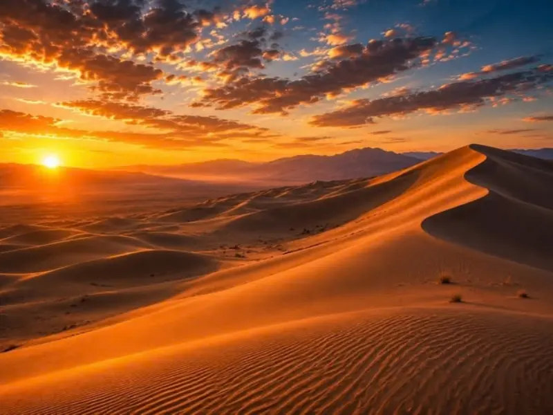 Sunrise over the Erg Chebbi sand dunes in Merzouga