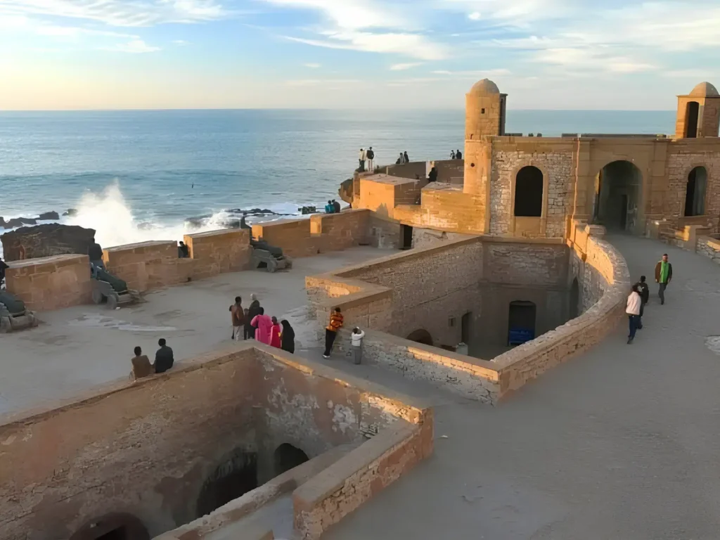 Essaouira solo travel: Atlantic waves hitting the Skala de la Ville ramparts