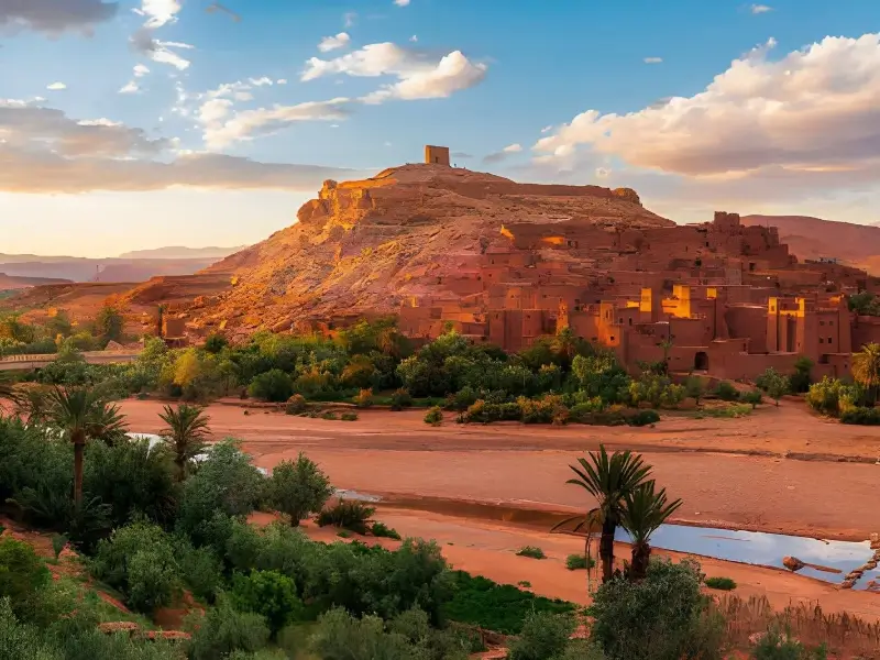 The historic Ait Benhaddou kasbah, a popular and safe stop on the journey from Marrakech to Merzouga.