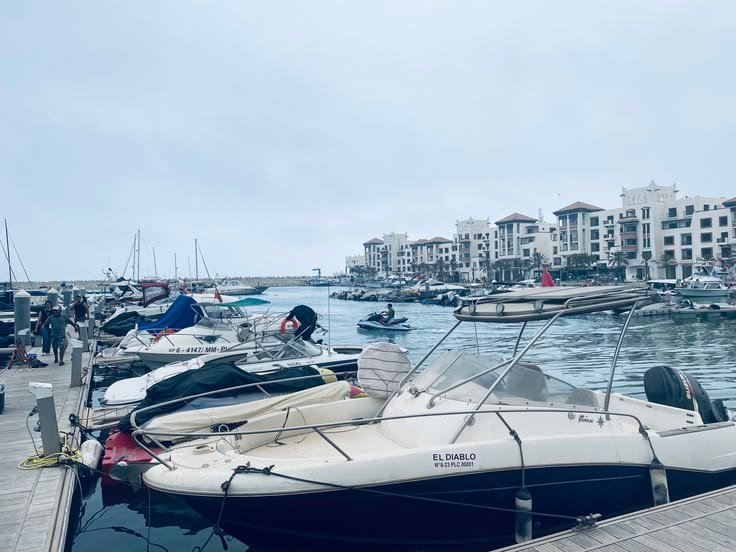 Agadir Marina with cafes and boats