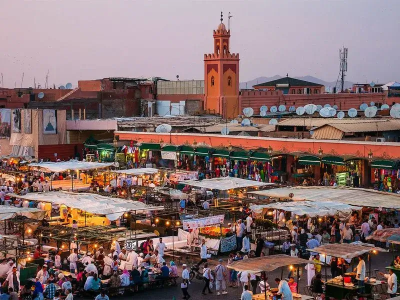 Marrakech solo travel: Jemaa el-Fna square at sunset